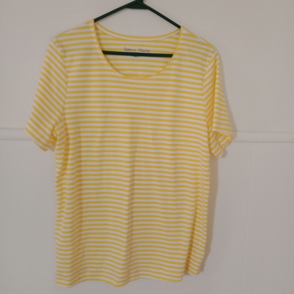 Rebecca Malone knit top, yellow and white strip